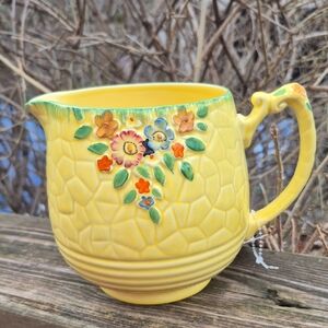 Crown Devon Yellow Floral Ceramic Pitcher Made In England